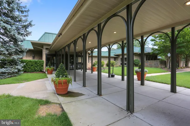 a building view with a garden space