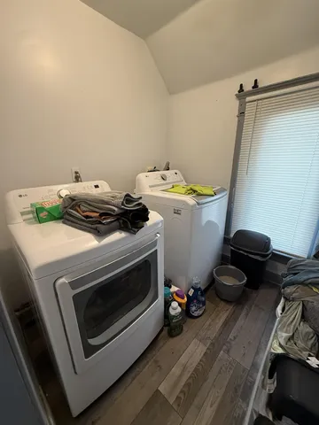 a utility room with dryer and washer