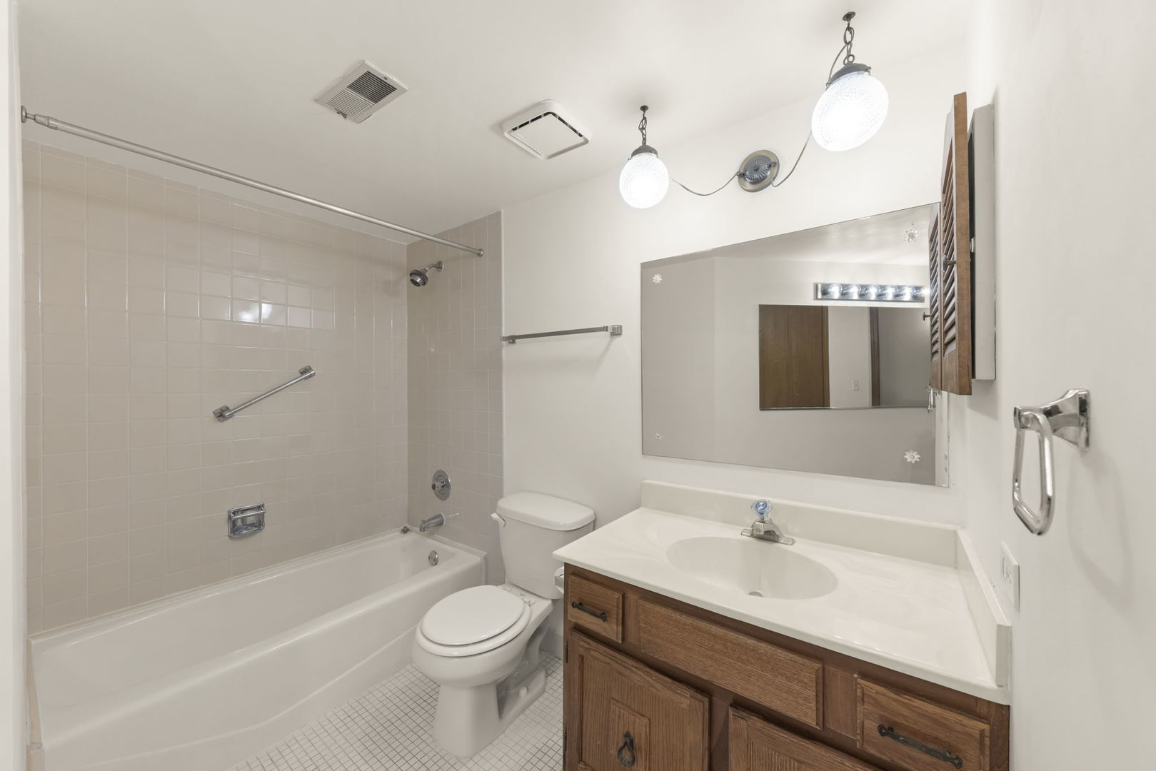 393 Duane Street, Unit 203 Glen Ellyn, IL 60137 - Photo 12 of 18 a bathroom with a toilet a sink a mirror a bathtub and vanity