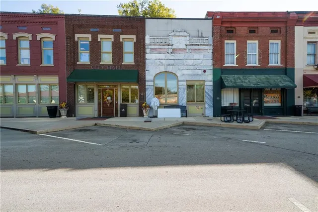 a view of a house with a yard and potted plants