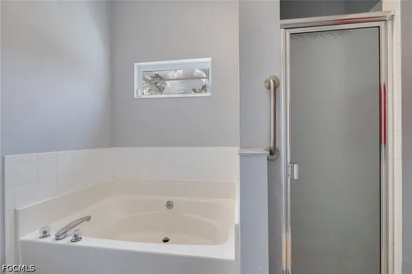 a bathroom with a bathtub
