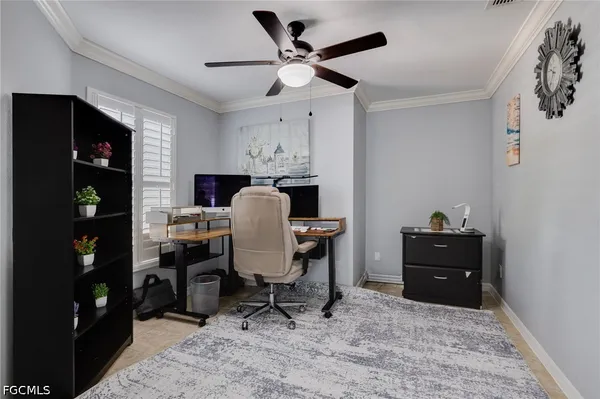 a workspace with furniture and wooden floor