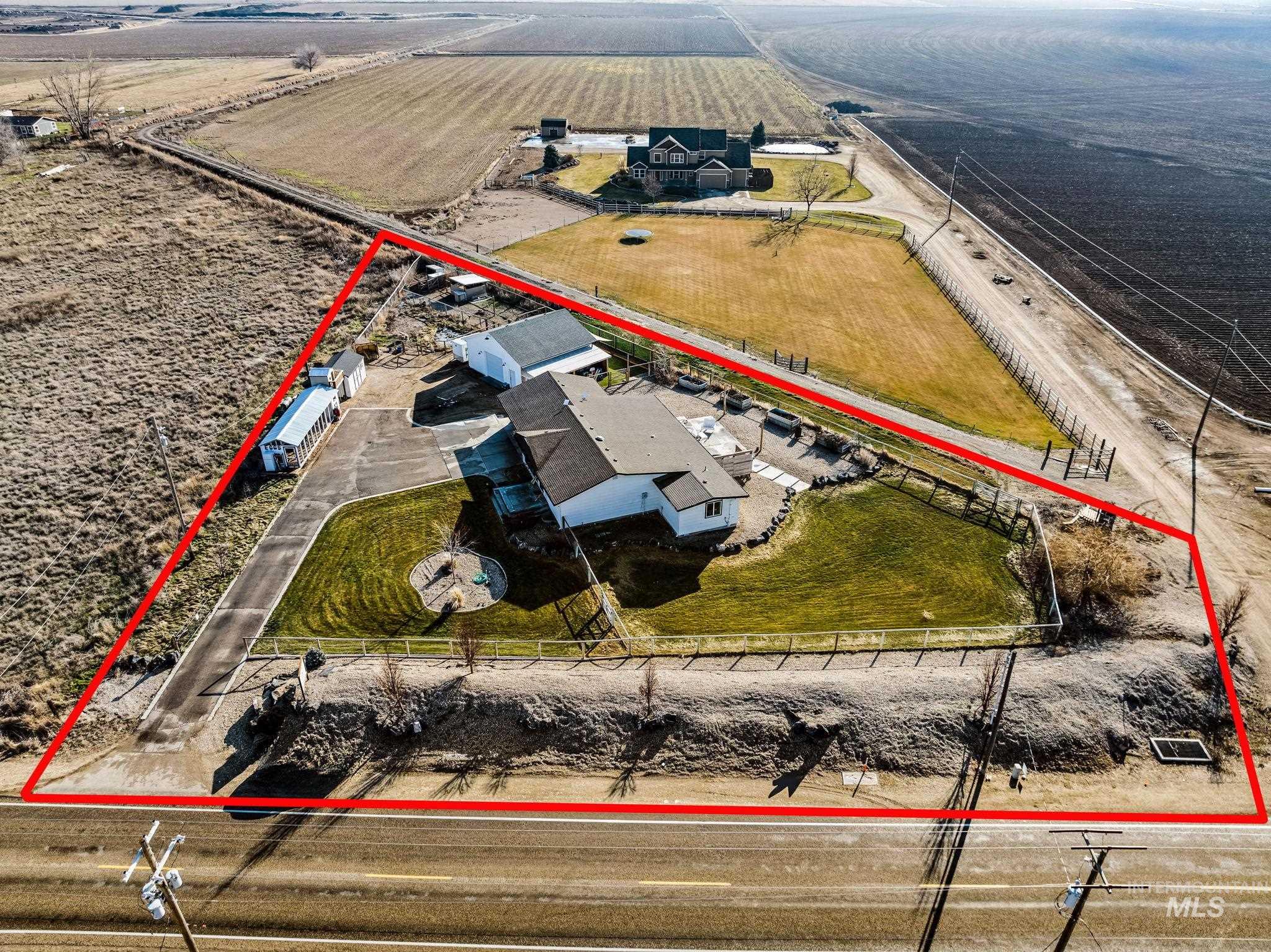 View of rural area with property boundaries highlighted and extensive farmland