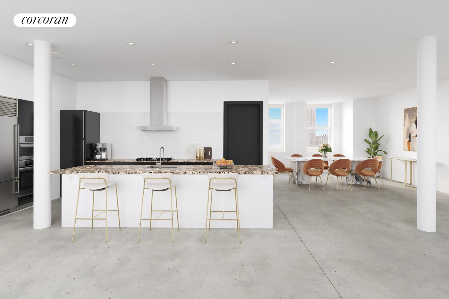 129 Lafayette Street, Unit PHA Manhattan, NY 10013 - Photo 4 of 8 a living room with furniture a refrigerator and a sink