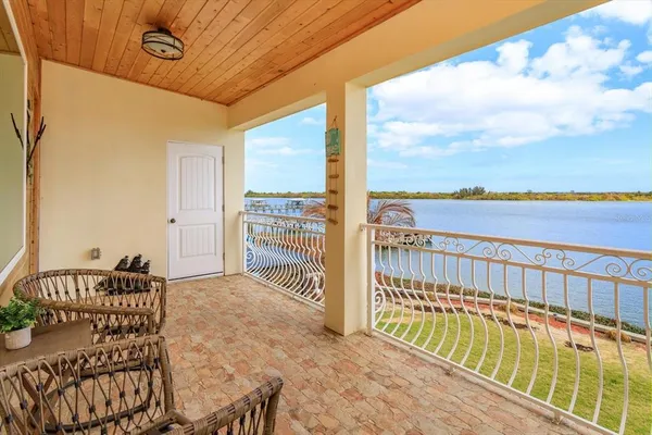a balcony with furniture