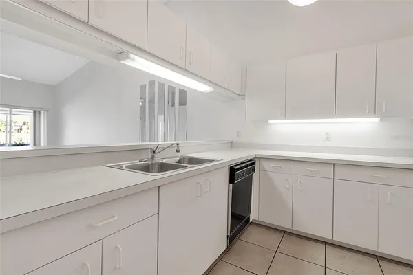 a kitchen with a sink and cabinets