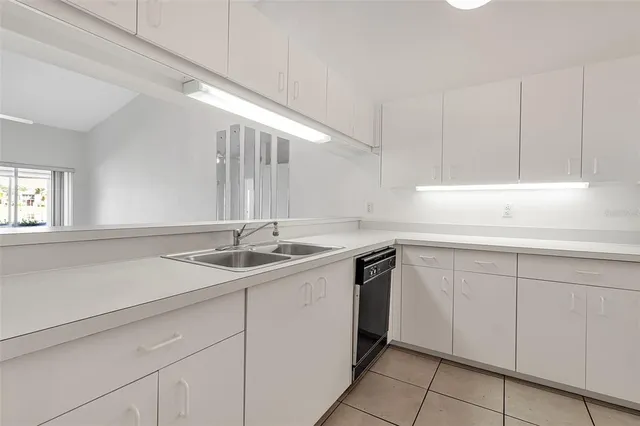 a kitchen with a sink and cabinets