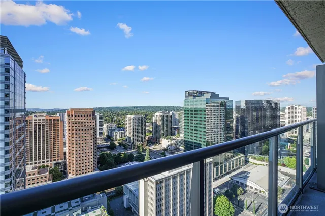 a view of city from a balcony