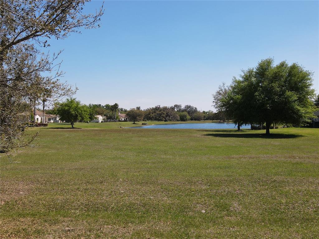 a view of outdoor space with green field and trees