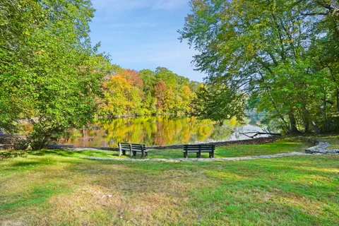 a ground with trees in the background