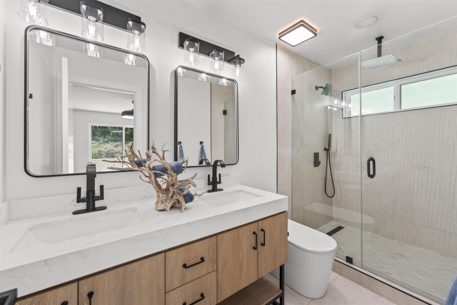 1543 Rancho View Drive Lafayette, CA 94549 - Photo 43 of 86 a bathroom with a double vanity sink toilet mirror and shower