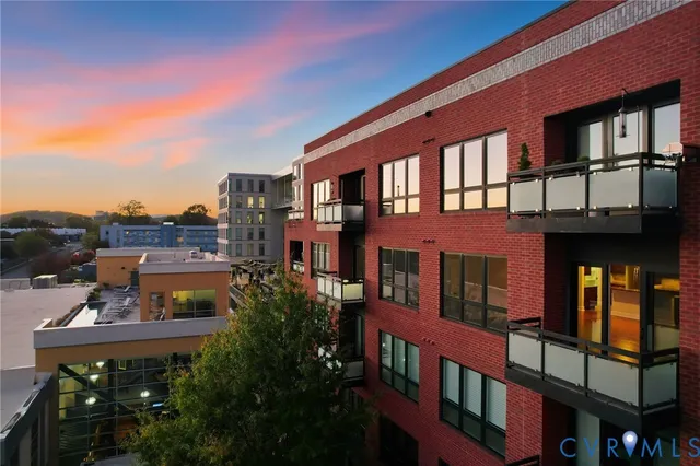 a view of a building with a garden