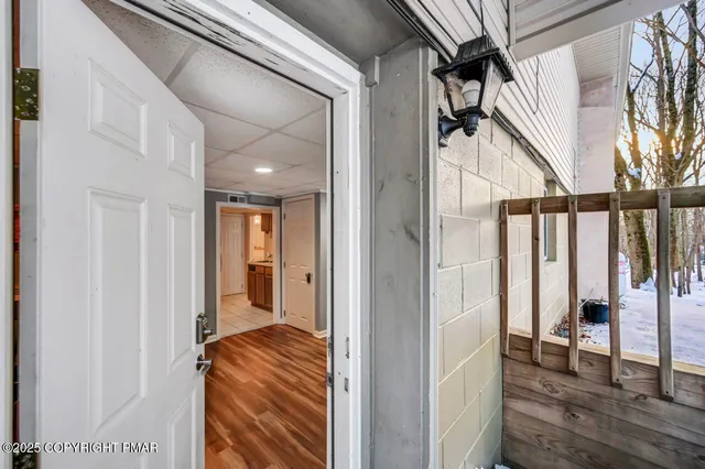 a view of a building with a street