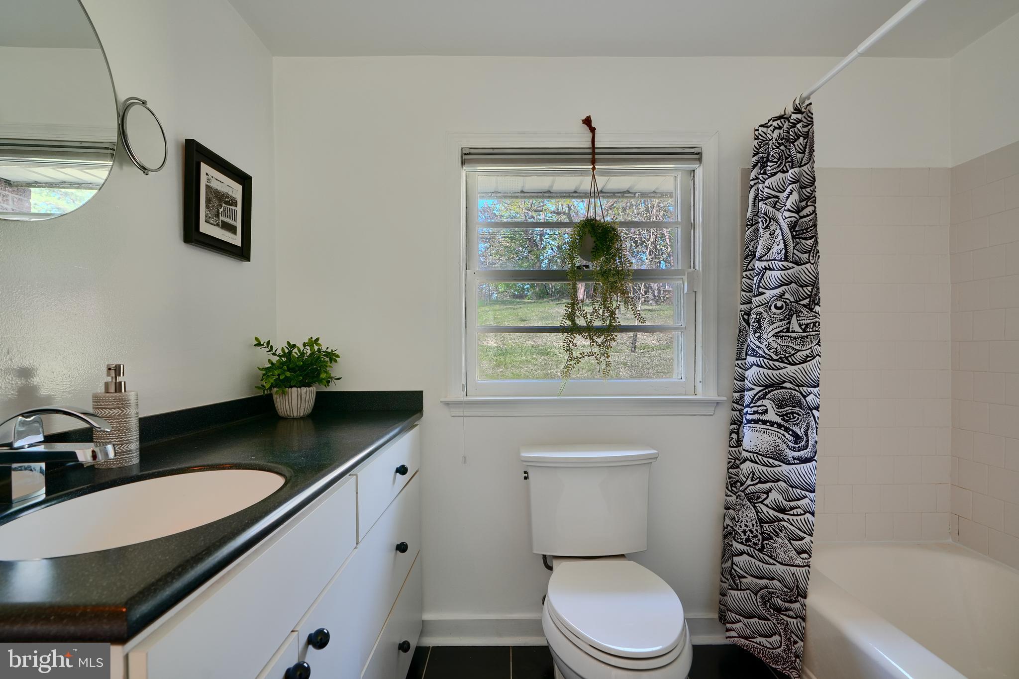1316 Glendale Road Baltimore, MD 21239 - Photo 26 of 37 a bathroom with a granite countertop sink a toilet a large mirror and shower