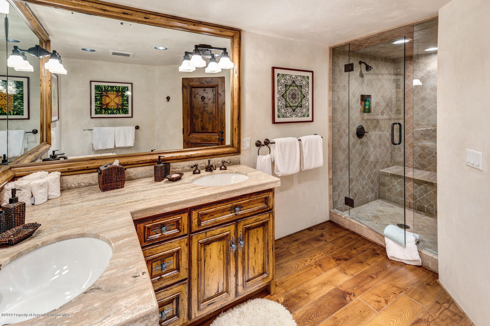 124 Cold Stream Lane Aspen, CO 81611 - Photo 36 of 38 a spacious bathroom with a sink double vanity granite tub and shower