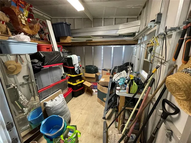 a view of a swimming pool with a garden