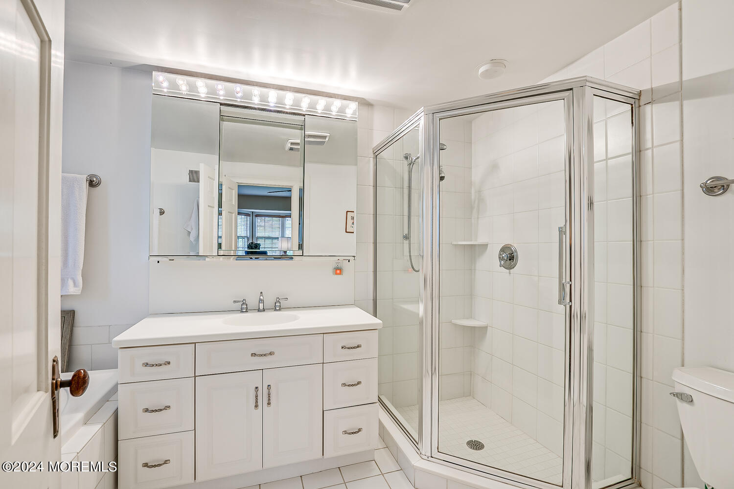 299 County Road 537 Colts Neck, NJ 07722 - Photo 29 of 62 a bathroom with a shower sink vanity and mirror