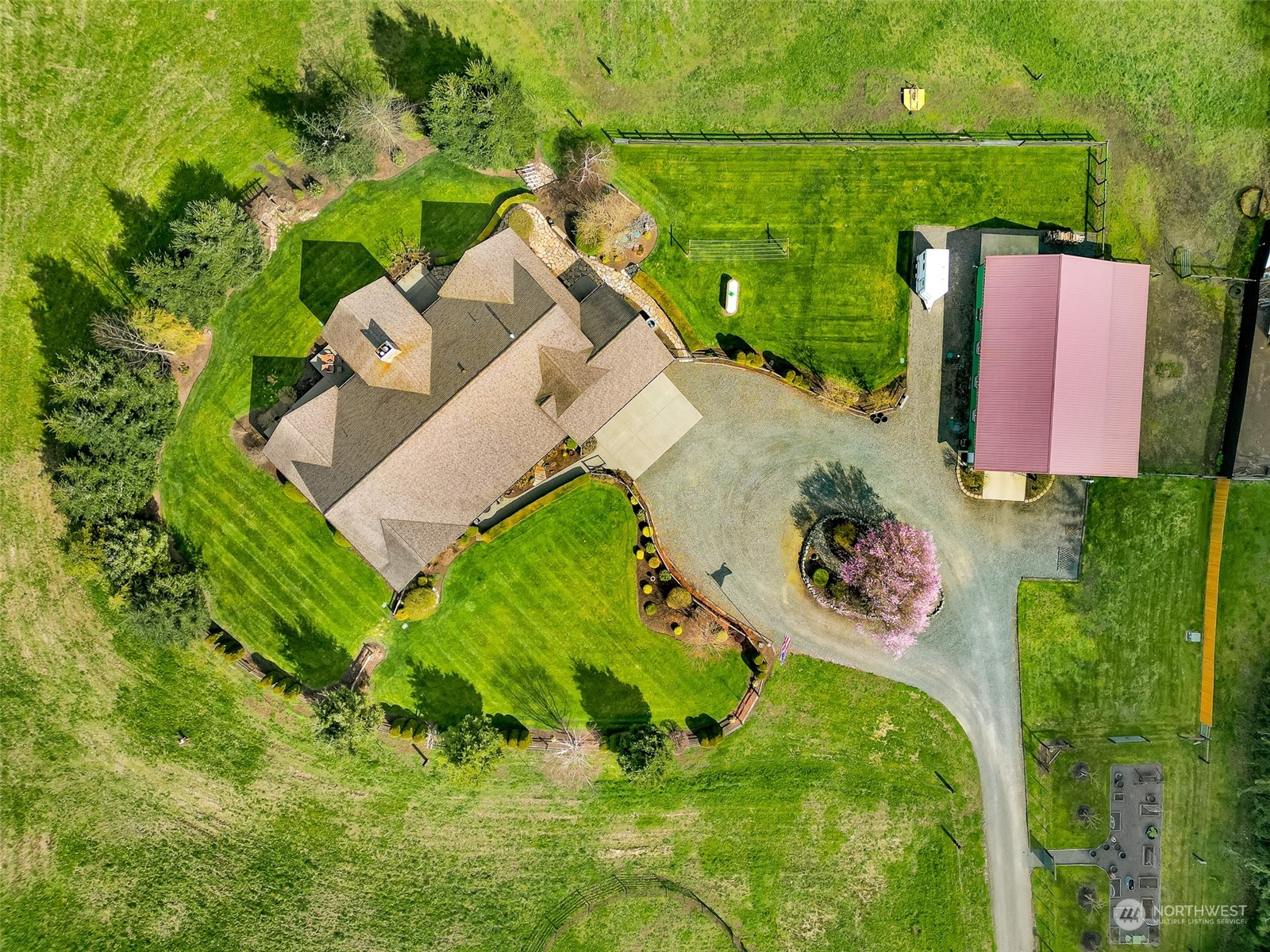 3678 Osgood Road Everson, WA 98247 - Photo 37 of 40 an aerial view of house with yard swimming pool and outdoor seating