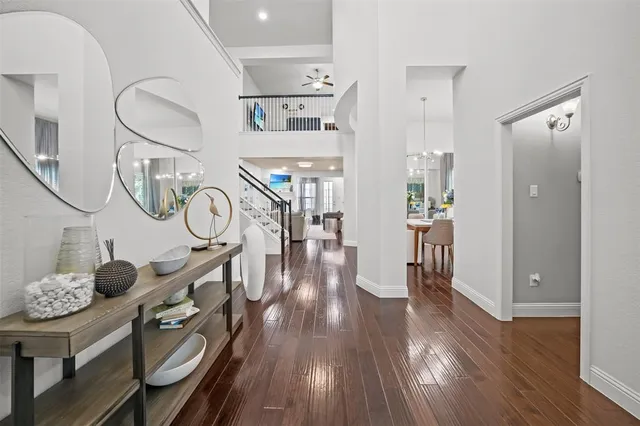 a view of a dining area with wooden floor