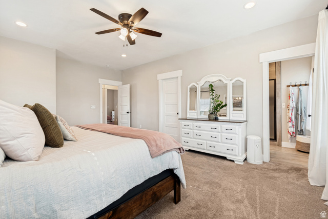 332 South 500 West Payson, UT 84651 - Photo 17 of 50 Primary bedroom featuring neutral wall paint, recessed lighting, and a ceiling fan with integrated lighting