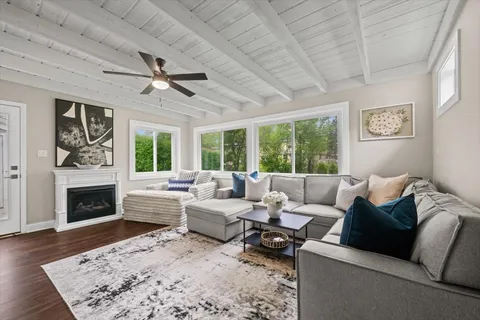 a living room with furniture or couch and a fireplace
