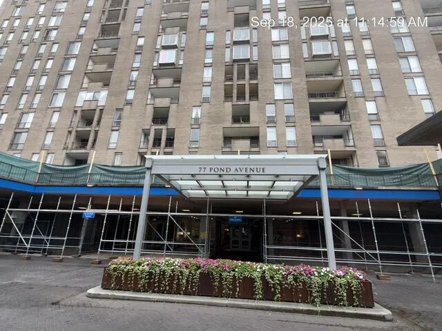 a front view of a building with street