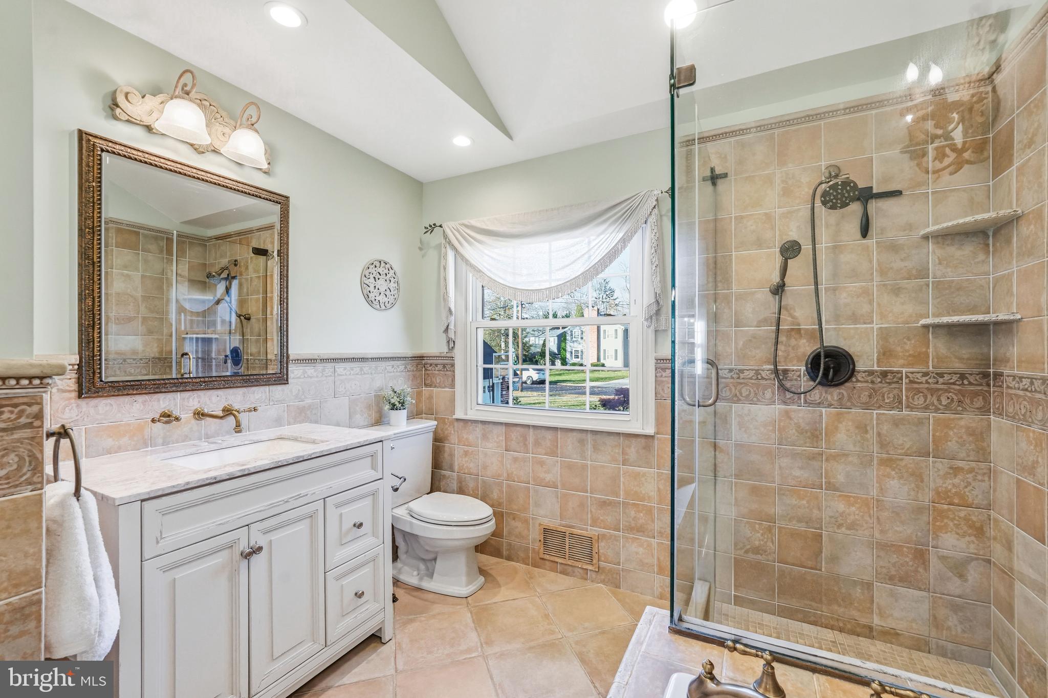 217 Red Stone Ridge Cherry Hill, NJ 08034 - Photo 30 of 44 a bathroom with a double vanity sink mirror and shower