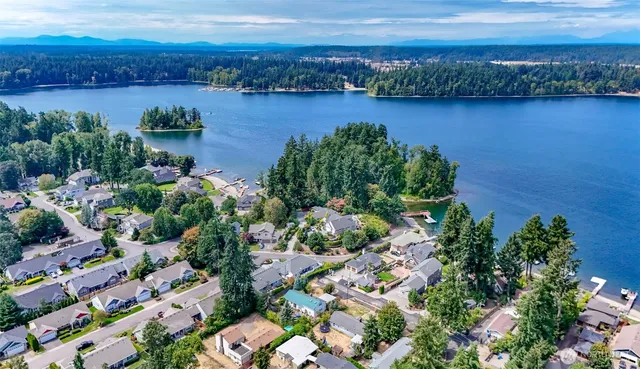 an aerial view of a houses with ocean view