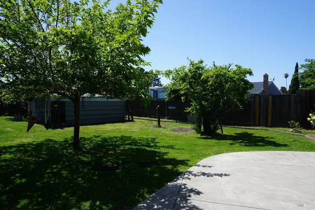 a green field with trees in the background