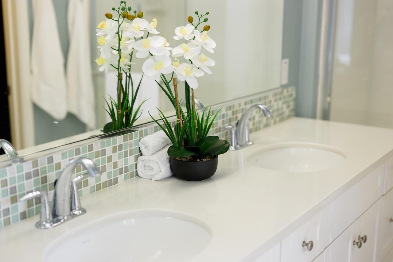 237 Bluebonnet Lane, Unit 304 Scotts Valley, CA 95066 - Photo 38 of 79 a bathroom with a sink a mirror and a potted plant
