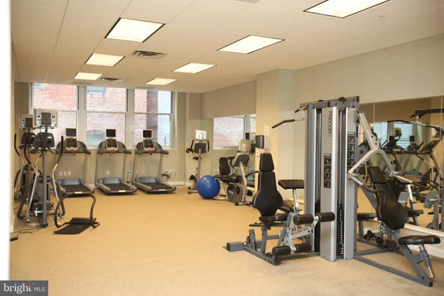 a view of a room with gym equipment
