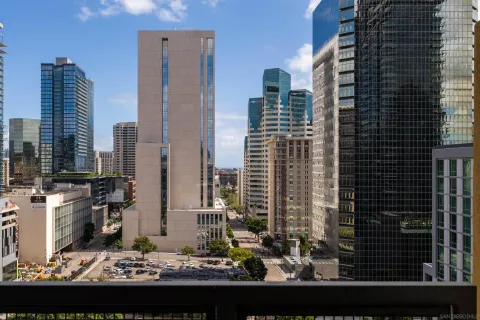 a view of a city with tall buildings