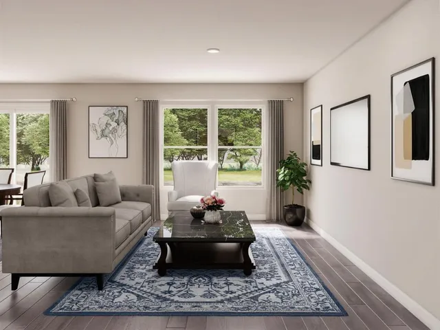 a living room with furniture and a rug