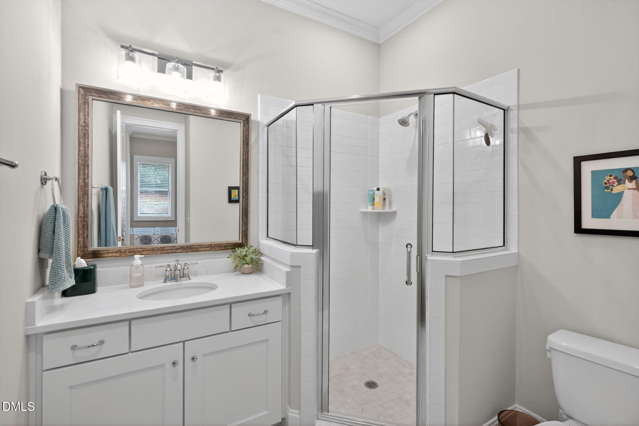 6901 Ray Family Farm Court Raleigh, NC 27613 - Photo 24 of 52 a bathroom with a shower sink vanity and mirror