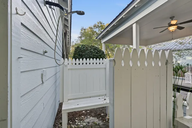 an aerial view of a house with a yard and garden