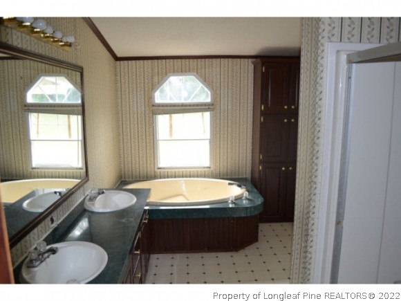 890 Maynard Lake Road Godwin, NC 28344 - Photo 6 of 7 a bathroom with a granite countertop sink a bathtub and a window