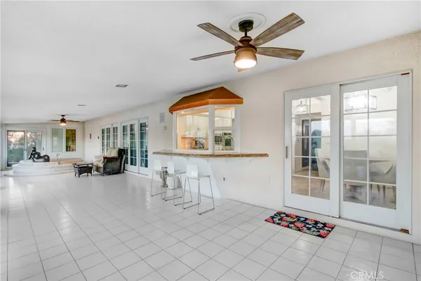 a view of a building with sitting area