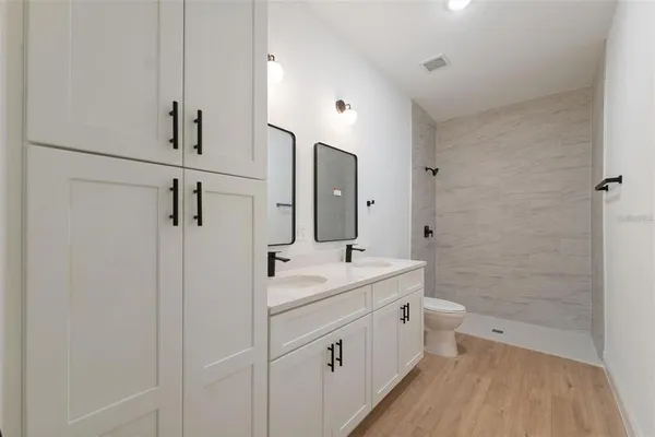 a view of a room with racks on the wall