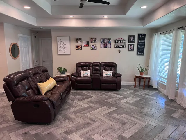 a living room with furniture