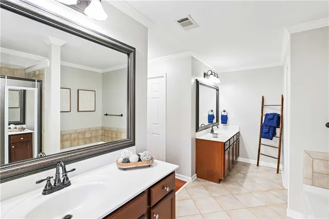 a bathroom with a sink double vanity