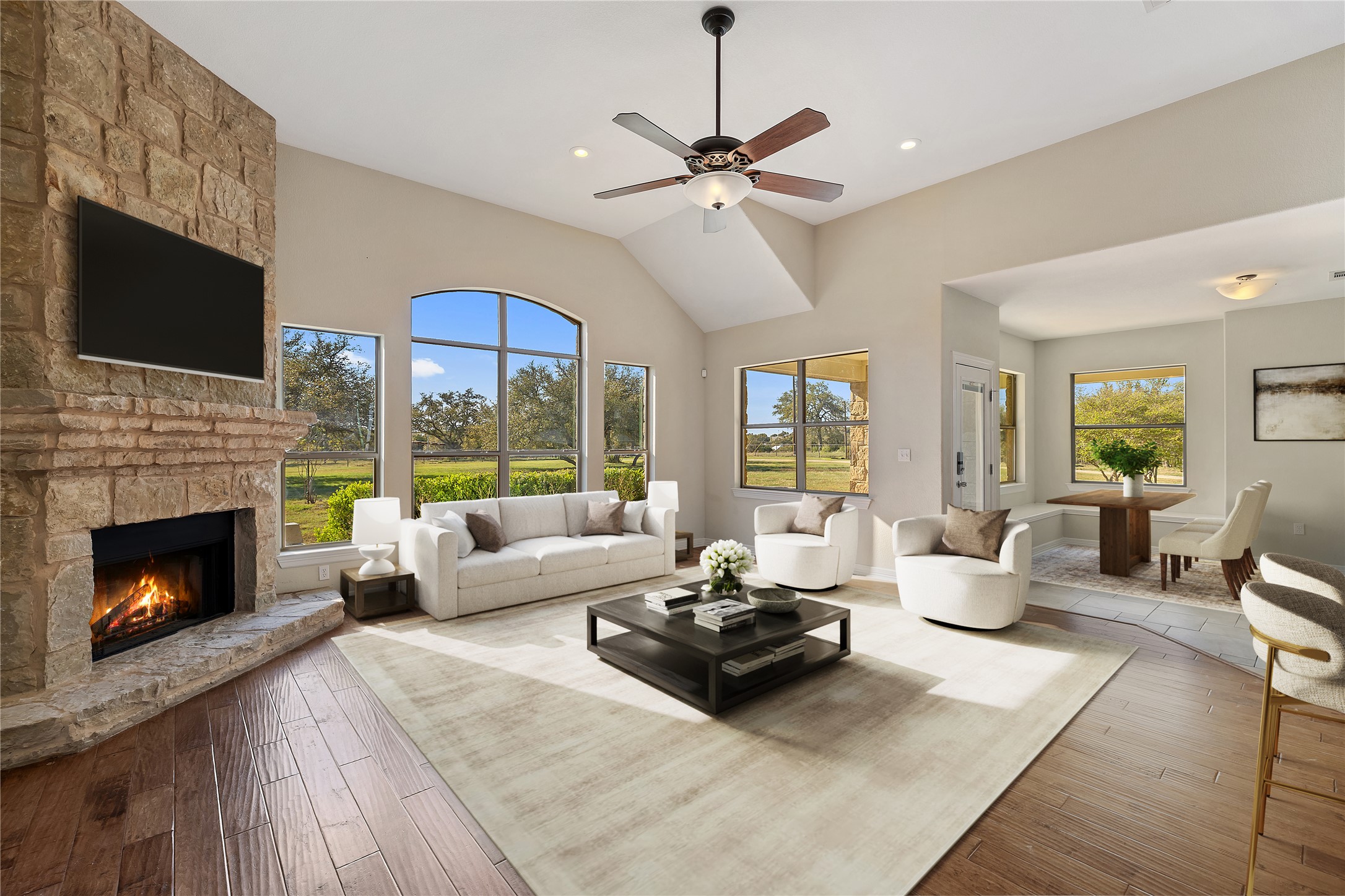 118 Landons Way Blanco, TX 78606 - Photo 3 of 32 a living room with furniture fireplace and flat screen tv