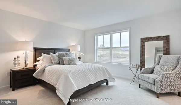 a bedroom with a bed and a couch