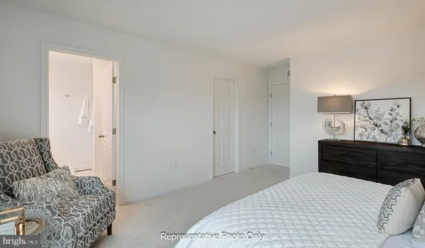 a bedroom with a bed and closet