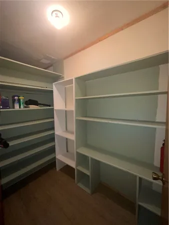 a view of walk in closet with empty racks