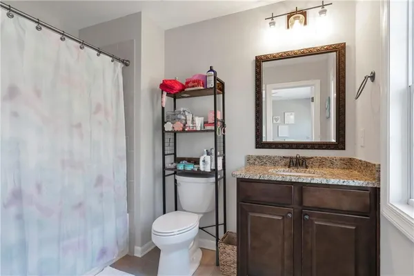 a bathroom with a sink a toilet and mirror