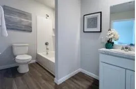 a bathroom with a toilet sink and mirror