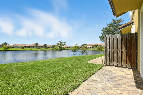 a view of a lake with a big yard