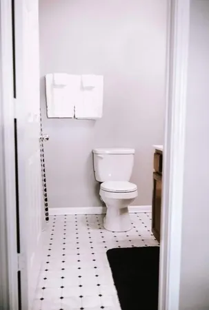 a bathroom with a toilet and a shower