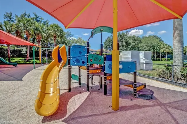 a view of a park with slide