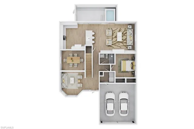 a living room with furniture and a window